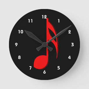 åttondelen noterar röd svart musik design.png rund klocka
