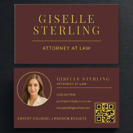 Attorney at Law Burgundy Gold Photo QR Code Visitkort