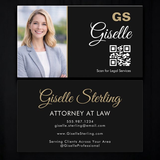 Attorney at Law QR Code Black Gold Photo  Visitkort (Skapare uppladdad)