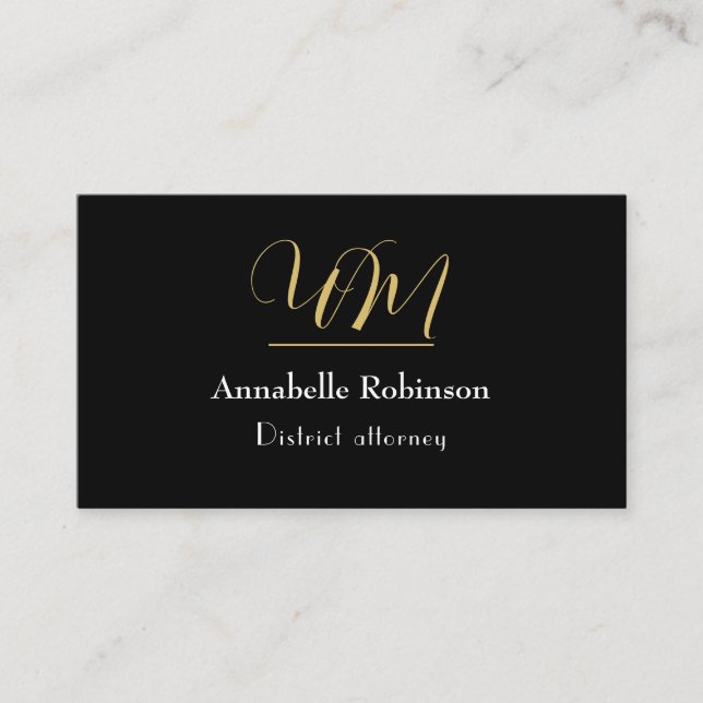 Attorney Black guld monogram första namn Business Visitkort (Framsida)