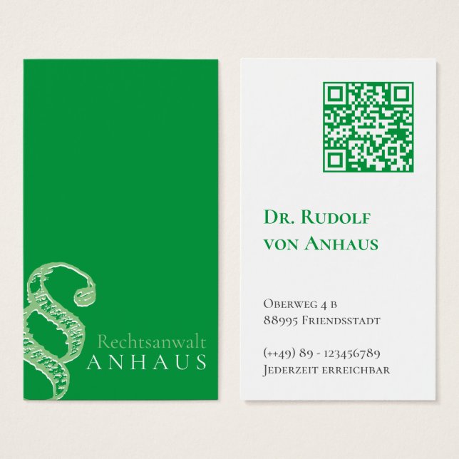 Attorney Grönt White QR-kod Businesscards Visitkort (Framsida & baksida)
