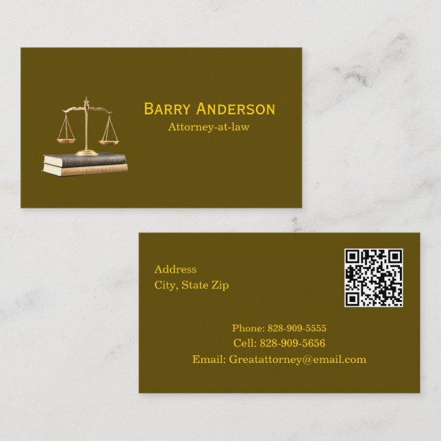 Attorney Justice Scales & Books with QR code Visitkort (Fram/baksida)