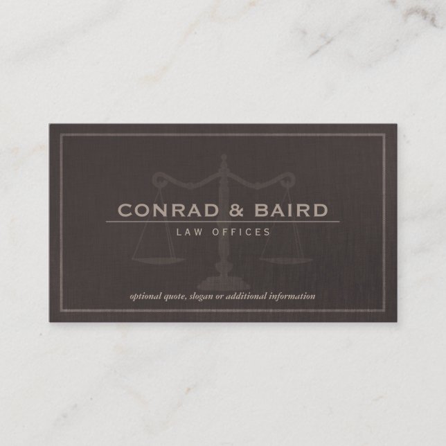 Attorney Justice Scales Mörk Brown Linen look Visitkort (Framsida)