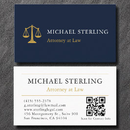 Attorney Law Firman Navy Blue Guld QR Code Visitkort