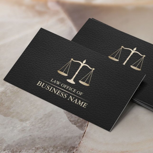 Attorney Lawyer Guld  Elegant Black Leather Visitkort (Skapare uppladdad)