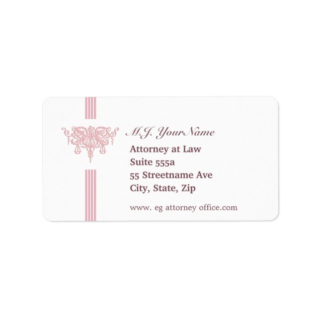 Attorney lyxury rand och rosa Justice emblem Adressetikett (Framsidan)