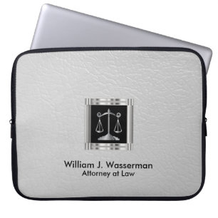 Attorney of Law White Leather Laptop Sleeve