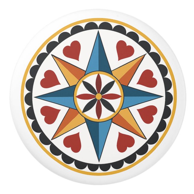 Åttpunktsstjärnor och hjärteamish nederländskt hex knopp (Framsidan)