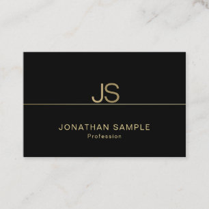 Attractive Monogram Modern Elegant Black Guld Luxe Visitkort