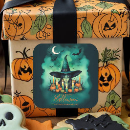 Attractive & Mystical Halloween Witch Conjures Fyrkantigt Klistermärke