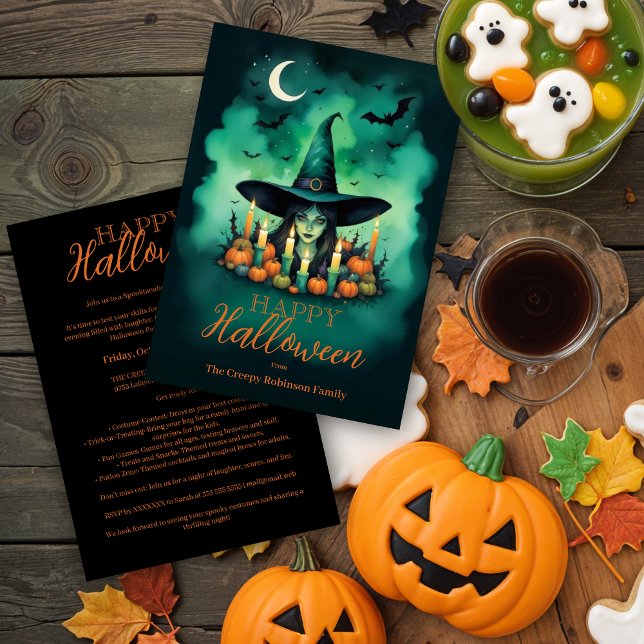 Attractive & Mystical Halloween Witch Conjures Inbjudningar (Attractive & Mystical Halloween Witch Conjures Invitations Party Cards.)