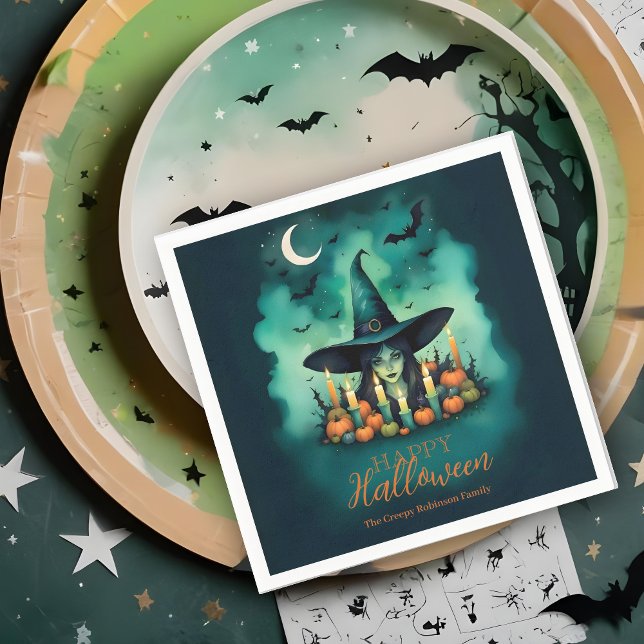 Attractive & Mystical Halloween Witch Conjures Pappersservett (Attractive & Mystical Halloween Witch Conjures Napkins.)