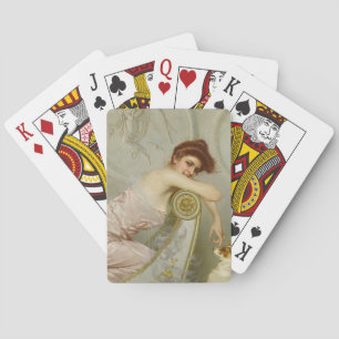 Attractive Young Dam som roterar sin marionett Hun Casinokort