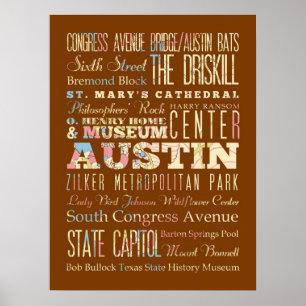 Attraktion & Berömd Ställe av Austin, Texas. Poster