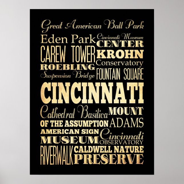 Attraktion & Berömd Ställe Cincinnati, Ohio Poster (Framsidan)