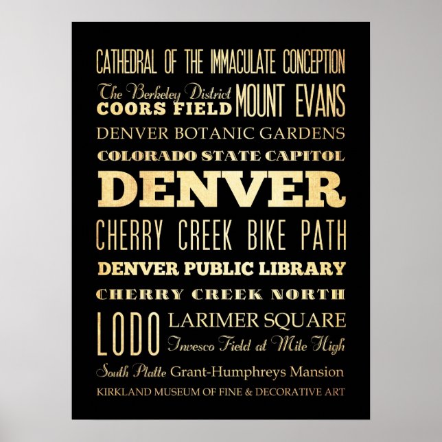 Attraktion & Berömd Ställe Denver, Colorado Poster (Framsidan)