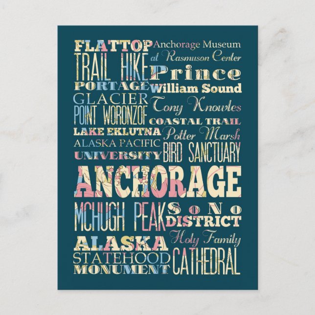 Attraktion & Berömd Ställe i Anchorage, Alaska. Vykort (Framsida)