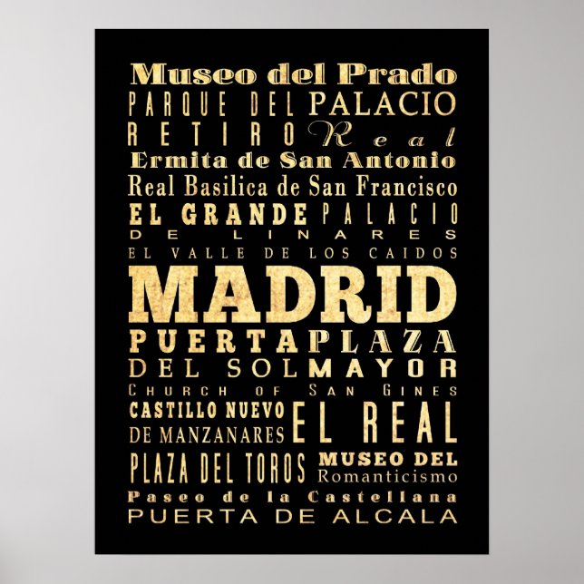 Attraktion & Berömd Ställe i Madrid, Spanien Poster (Framsidan)