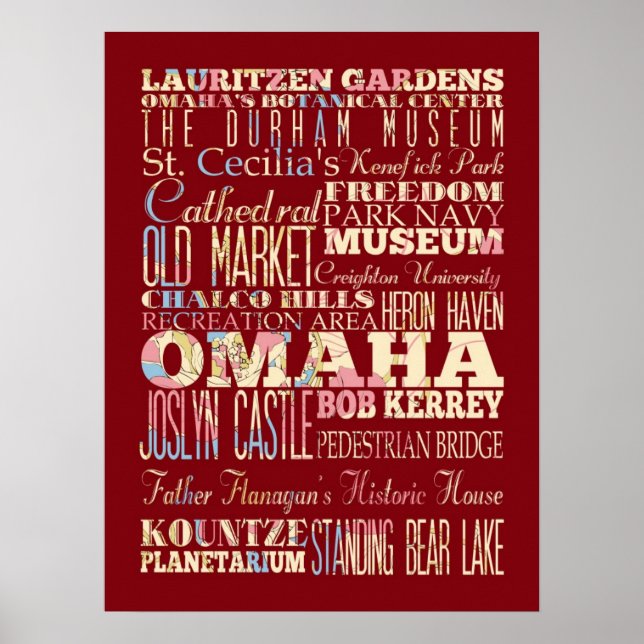 Attraktion & Berömd Ställe i Omaha, Nebraska Poster (Framsidan)