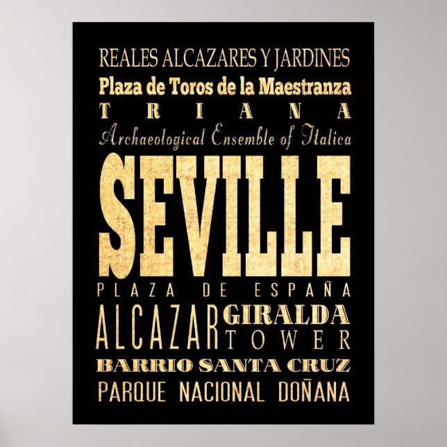 Attraktion & Berömd Ställe i Sevilla, Spanien Poster (Framsidan)