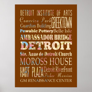 Attraktion & Berömd Ställe of Detroit, Michigan. Poster