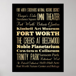 Attraktion & Berömd Ställe of Fort Worth, Texas Poster