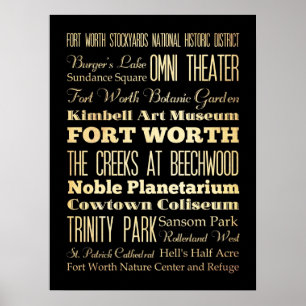 Attraktion & Berömd Ställe of Fort Worth, Texas Poster
