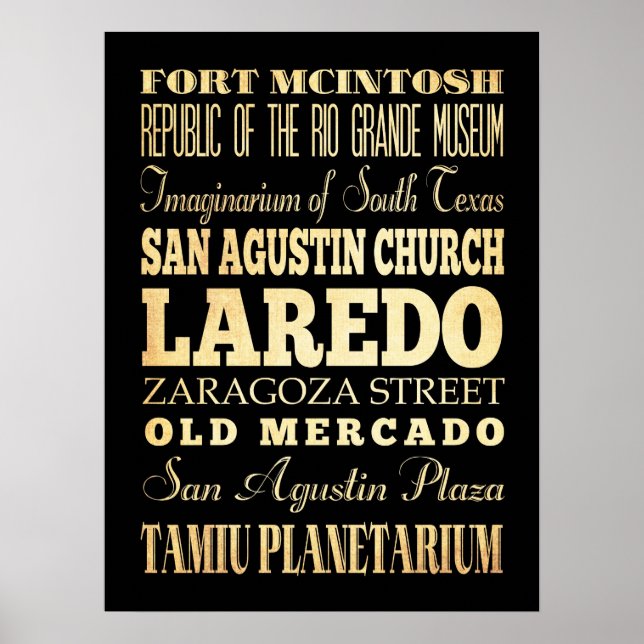 Attraktion & Berömd Ställe of Laredo, Texas Poster (Framsidan)