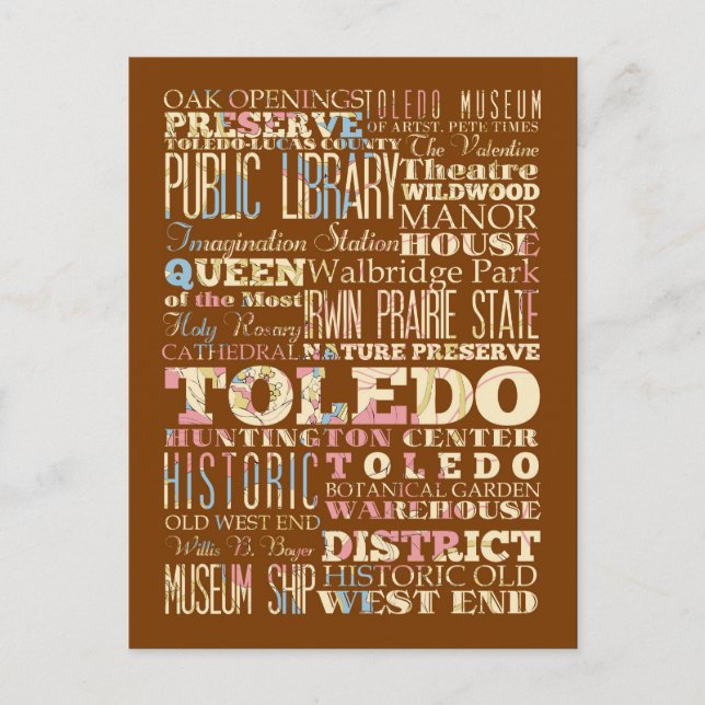 Attraktion & Berömd Ställe of Toledo, Ohio. Vykort (Framsida)