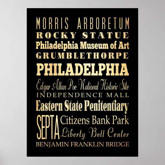 Attraktion & Berömd Ställe Philadelphia, PA Poster (Framsidan)