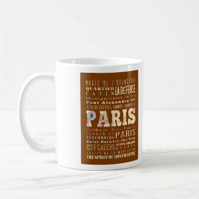 Attraktioner & berömd ställen av Paris, France. Kaffemugg (Vänster)