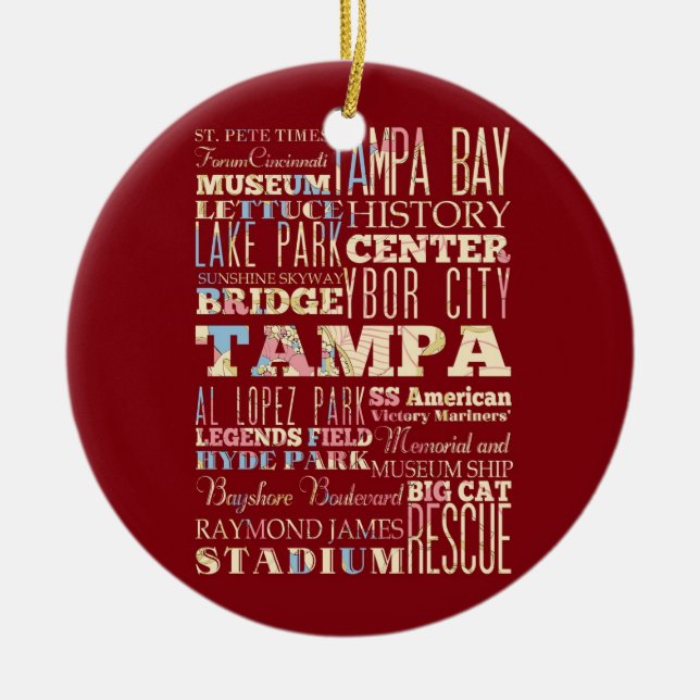 Attraktioner & berömd ställen av Tampa, Florida. Julgransprydnad Keramik (Framsidan)