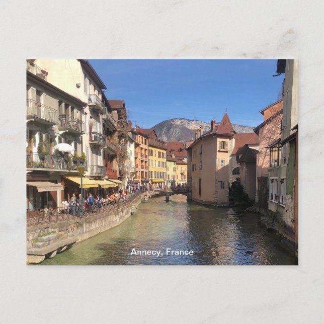 Attraktiv flodvy av Annecy, Frankrike på en Helg Vykort (Framsida)