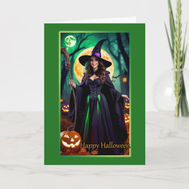 Attraktiv häxa Halloween-kort Helgkort (Framsida)