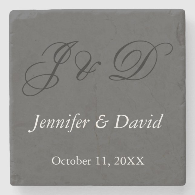 Attraktiv kalligrafi-skript Monogram Bröllop Stenunderlägg (Framsidan)