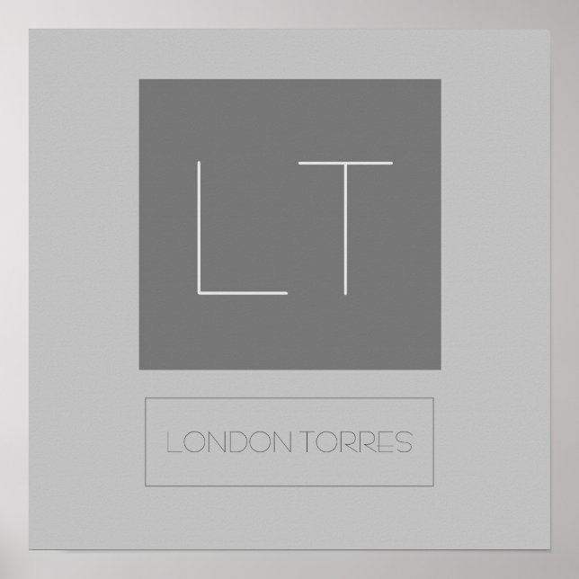 Attraktiv monogram grå enfärgad poster (Framsidan)