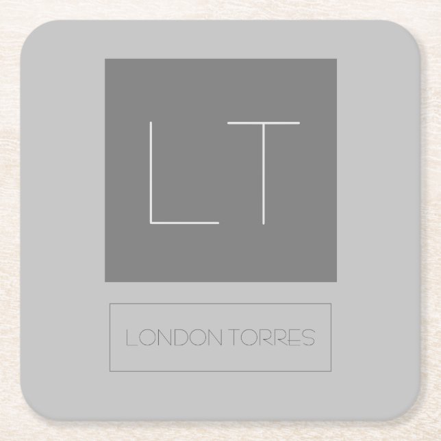 Attraktiv monogram Grått Plain Underlägg Papper Kvadrat (Framsidan)