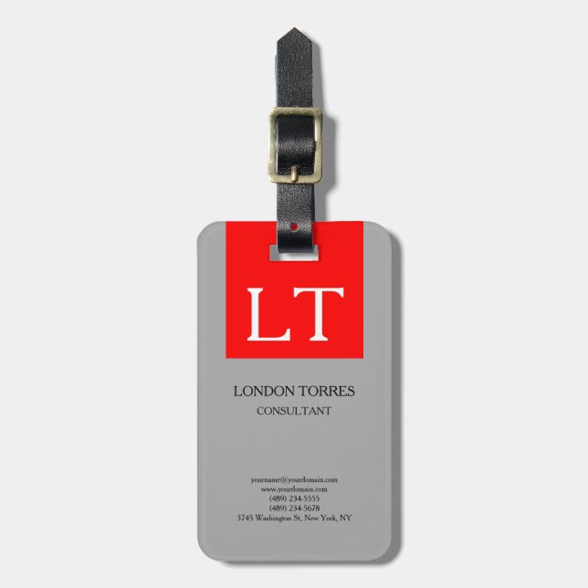 Attraktiv monogram Grått Red White Plain Bagagebricka (Vertikal Framsida)