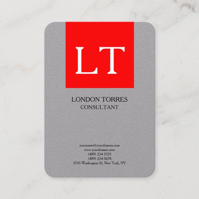 Attraktiv monogram Grått Red White Plain Visitkort (Framsida)