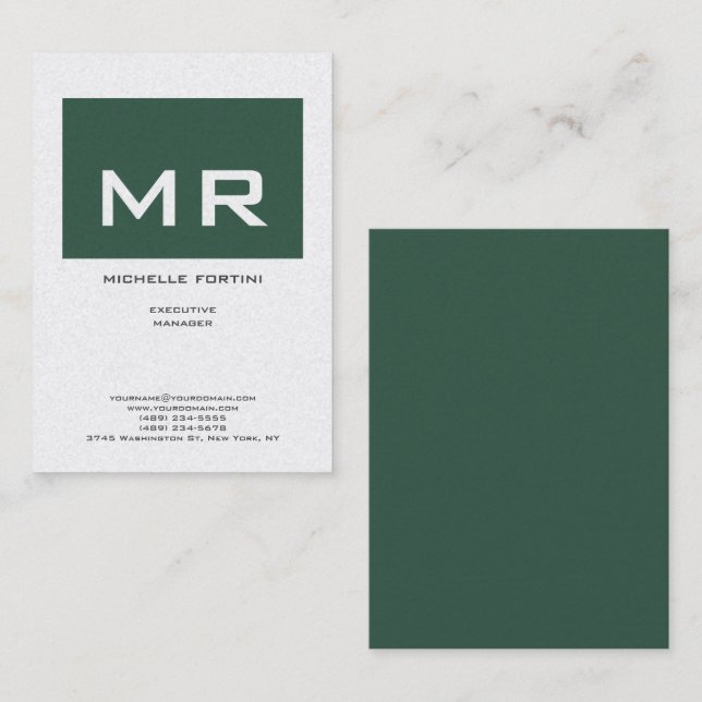 Attraktiv Monogram Grönt White Premium Pearl Visitkort (Fram/baksida)