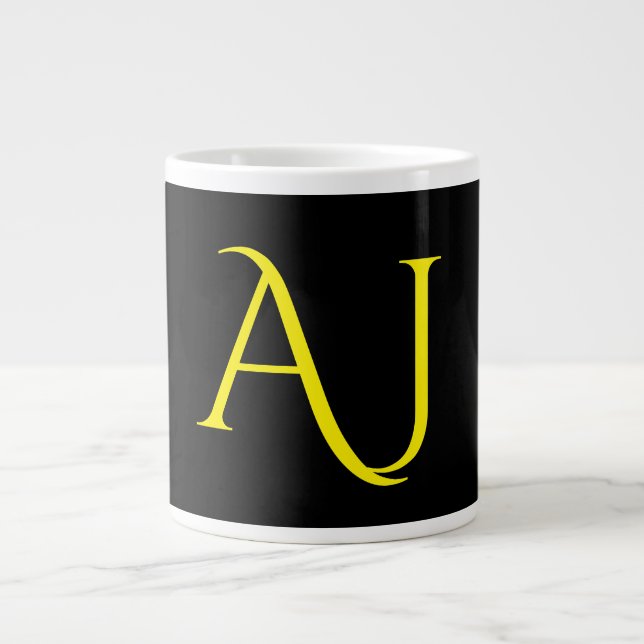 Attraktiv monogram gul svart modern minimalistisk jumbo mugg (Framsidan)