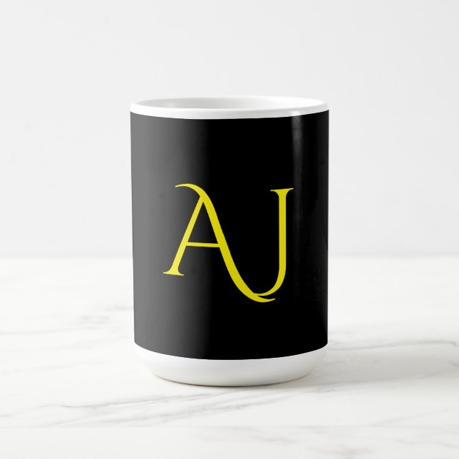 Attraktiv monogram gul svart modern minimalistisk kaffemugg (Center)