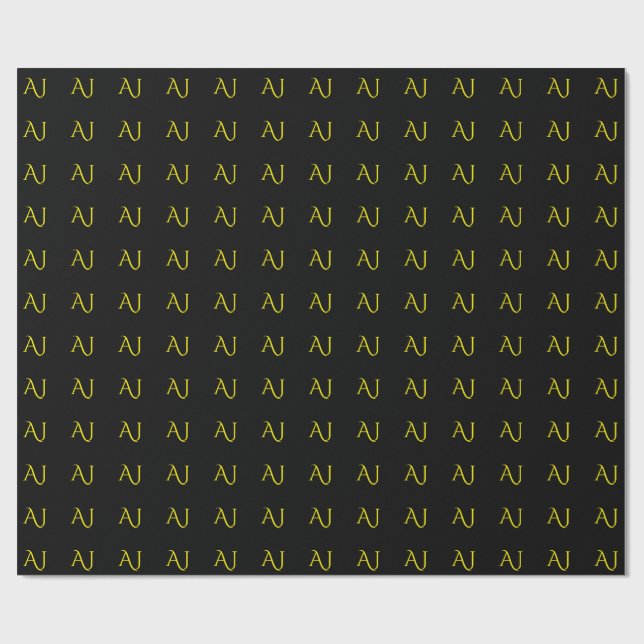 Attraktiv monogram gul svart modern minimalistisk presentpapper (Platt)