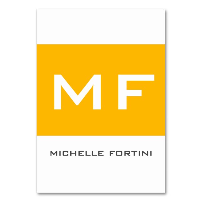 Attraktiv monogram gul vit Ditt namn Bordsnummer (Framsidan)