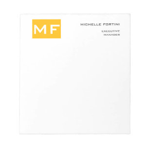 Attraktiv monogram gul vit modern minimalistisk anteckningsblock