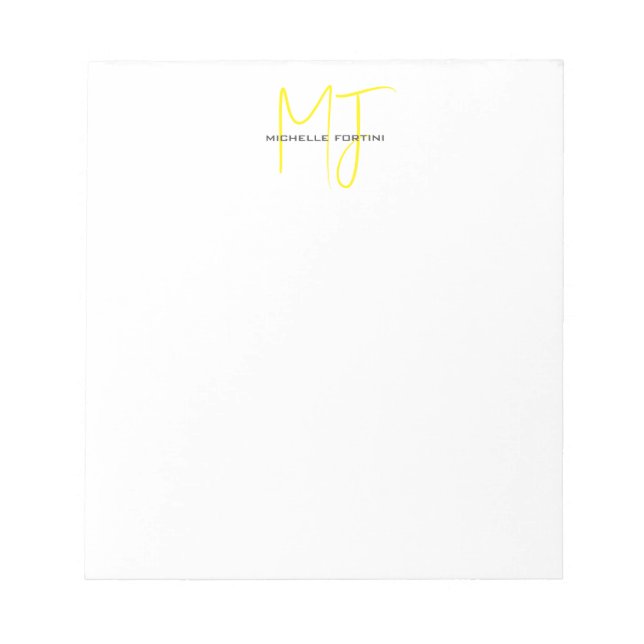 Attraktiv monogram gul vit modern minimalistisk anteckningsblock (Framsida)