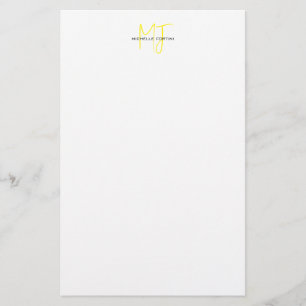 Attraktiv monogram gul vit modern minimalistisk brevpapper