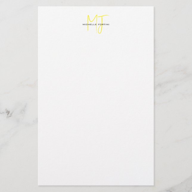 Attraktiv monogram gul vit modern minimalistisk brevpapper (Framsida)
