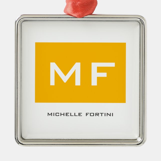 Attraktiv Monogram-Gult Vita ditt namn Julgransprydnad Metall (Framsidan)