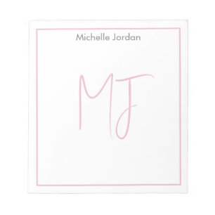 Attraktiv monogram rosa vit modern minimalistisk anteckningsblock